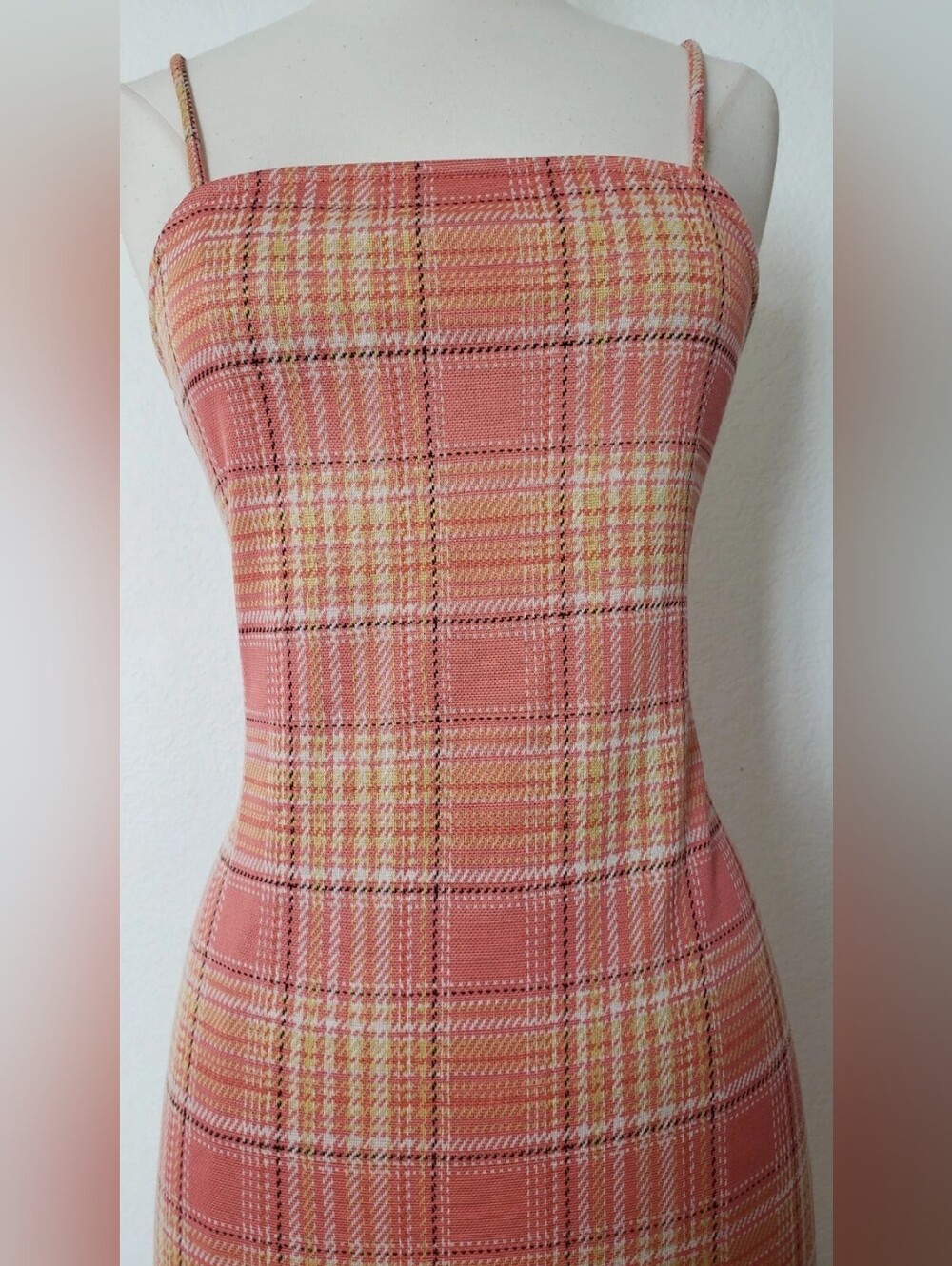Plaid Pink Spaghetti-Strap Bodycon Dress - Picture 4 of 4